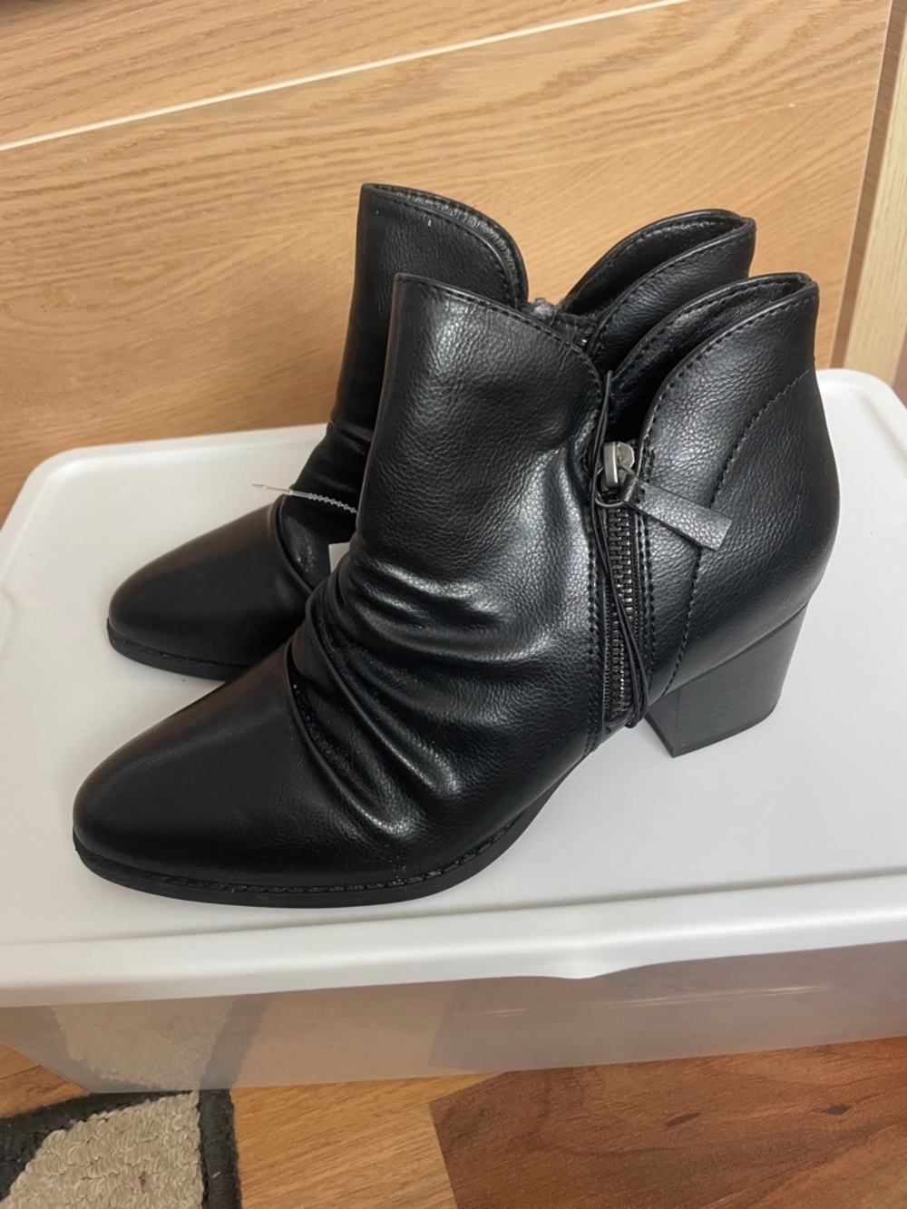 BareTraps Black Ruched Ankle Booties with Side Zip Accent